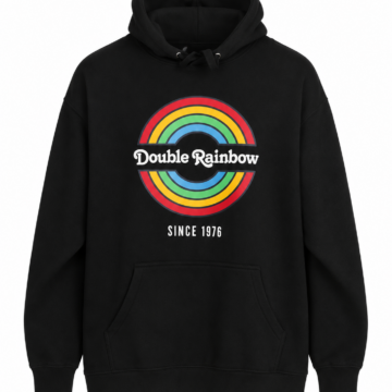 Black Pullover Hoodie with Double Rainbow Graphic
