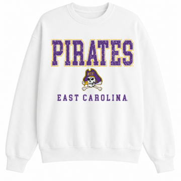 White Crewneck Sweatshirt with Purple Varsity Graphic
