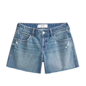Medium-Wash Blue High-Rise Denim Shorts with Distressed Pockets