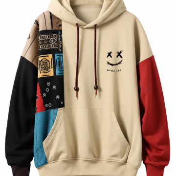 Color-Blocked Oversized Hoodie with Abstract Graphics