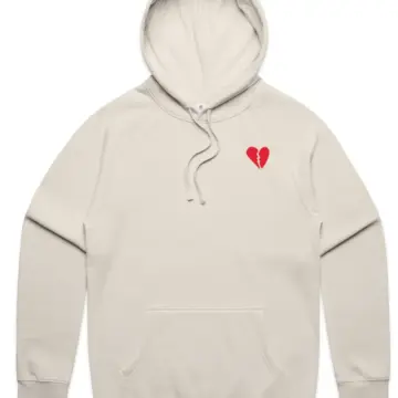 Light Beige Pullover Hoodie with Broken Heart Graphic