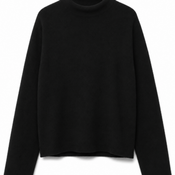 Black Mock Neck Drop Shoulder Pullover Top
