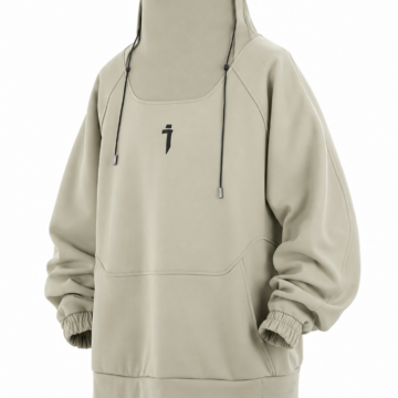 Beige Oversized Pullover Hoodie with Funnel Neck and Raglan Sleeves