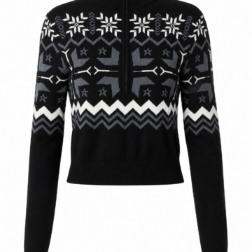 Black Zip-Neck Geometric Knit Sweater