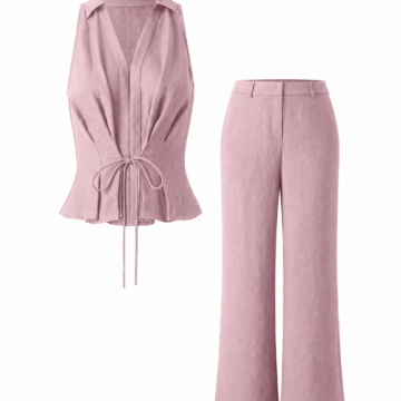 Dusty Rose Sleeveless Tie-Waist Peplum Top and Wide-Leg Pants Two-Piece Set