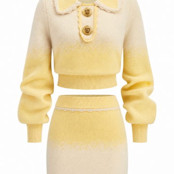 Yellow Ombre Knit Cropped Top and Mini Skirt Set