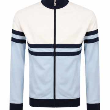 White Light Blue Navy Color Block Full Zip Track Jacket