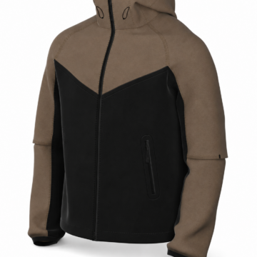 Olive Green and Black Color-Block Hooded Jacket