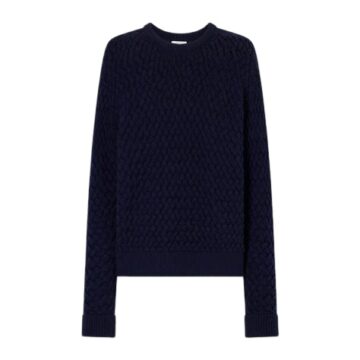Navy Blue Crewneck Cable Knit Long Sleeve Sweater