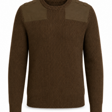Olive-Brown Rib-Knit Crewneck Sweater