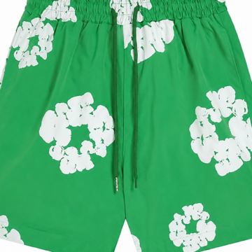 Green Floral Print Drawstring Shorts with Elastic Waist