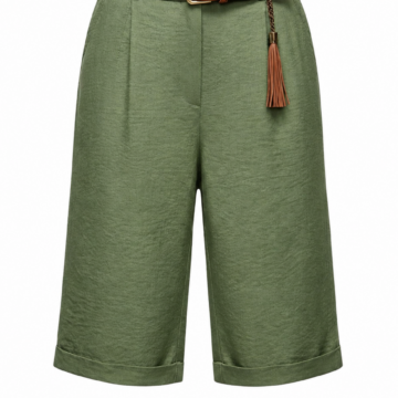 Olive Green High-Waisted Wide-Leg Cropped Pants