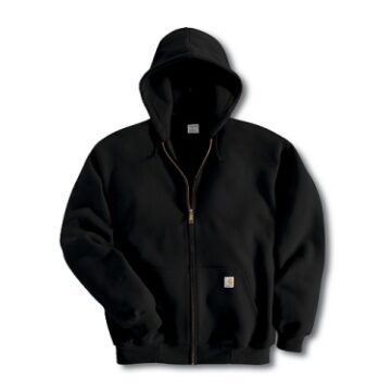 Black Full-Zip Hooded Sweatshirt with Kangaroo Pocket